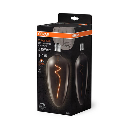 Dekorativní LED žárovka E27 4W = 15W 140lm 1800K Warm 300° Smoke Dimmable Vintage 1906 Osram