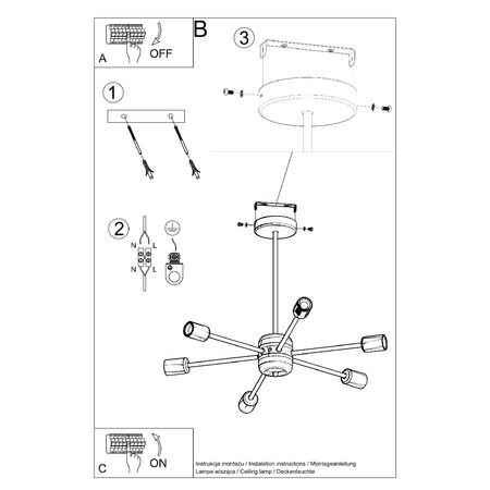 LED závěsné stropní svítidlo LANGO 6xE27 lustr Černá SOLLUX