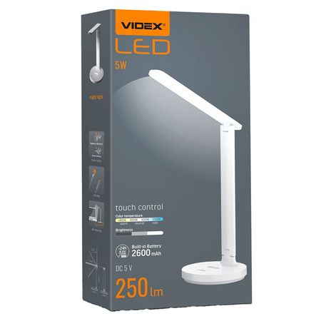 LED 5W 250lm 5000K studená bílá stmívatelná stolní lampa Videx