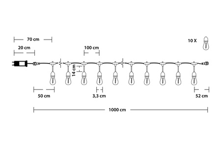 Venkovní řetěz 10m, 10x E27 MALUS LUMILED