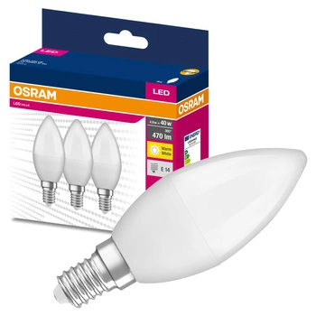 3x LED žárovka B35 Candle E14 4,9W = 40W 470lm 3000K Warm 220° VALUE CLASSIC Osram