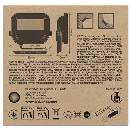 LED reflektor 8W 1200lm 6500K IP66 černý LEDVANCE reflektor