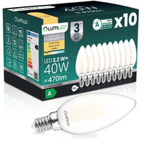 10x LED žárovka E14 svíčka B35 2,2W 470lm = 40W 2700K teplá bílá 360° Filament energetická třída A LUMILED
