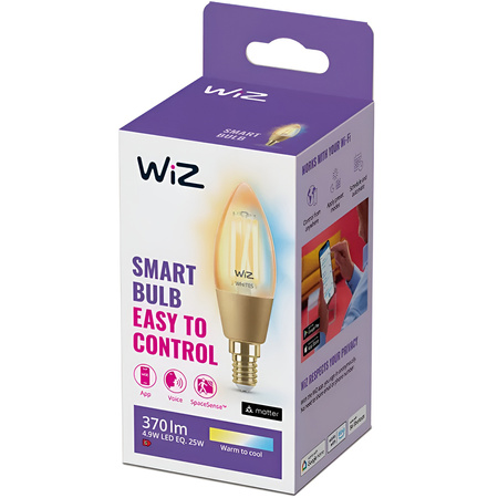 LED žárovka E14 Candle C35 4,9W = 25W 370lm 2000-5000K TW FILAMENT Amber Smart SMART WiFi Bluetooth App WiZ