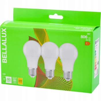 3x LED žárovka E27 A60 8.5W = 60W 806lm 2700K Teplá bílá 200° BELLALUX