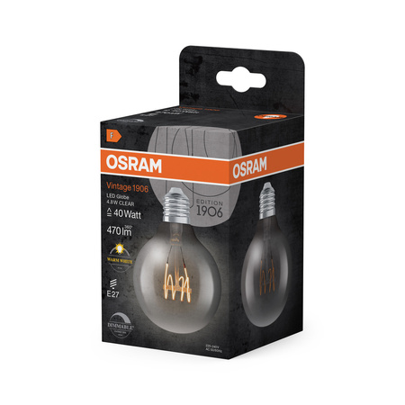 Dekorativní LED žárovka G80 Sphere E27 4,8W = 40W 470lm 2700K teplá bílá 320° Filament Dimmable Vintage 1906 Osram