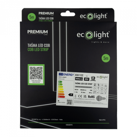 LED pásek COB 9W/m 1035lm/m 480LED/m 24V 4000K neutrální bílá IP67 role 5m Ecolight