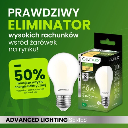 Žárovka LED E27, A60 4W = 60W 840lm 3000K Teplá bílá 360° Skleněná Filament ALS LUMILED