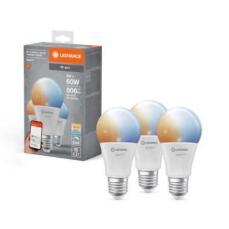 LED žárovka E27 9W = 60W 806lm CCT Stmívatelná SMART+ WiFi Classic Ledvance