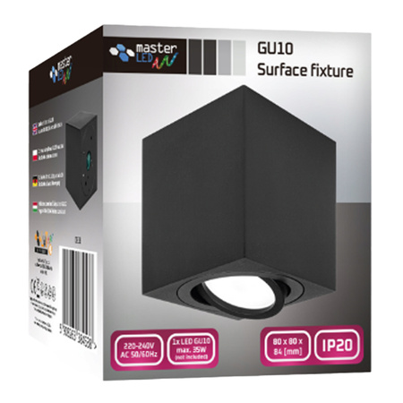 Přisazené HALOGENOVÉ Movable GU10 Square Black Fixture 84mm