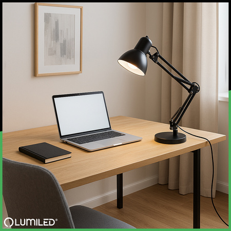 Stolní lampa E27, Černá + držák na stůl TOBI LUMILED