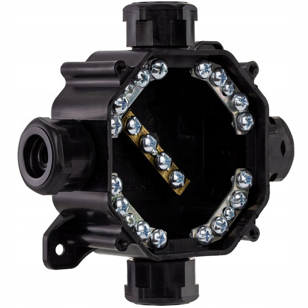 Hermetická instalační krabice pro povrchovou montáž PG16 75x75x33mm Splitter s tlumivkami Černá PAWBOL