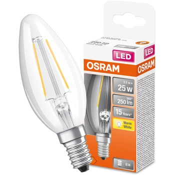 LED žárovka E14 B35 CL 2.5W = 25W 250lm 2700K Teplá bílá 300° vlákno OSRAM STAR