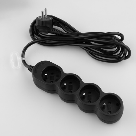 Síťový prodlužovací kabel Uzemněný napájecí pásek 4 zásuvky 3m Černý kabel Lendo Lumiled