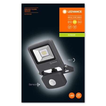 Reflektor LED 10W 800lm 3000K IP65 šedý s pohybovým senzorem LEDVANCE Floodlight Endura
