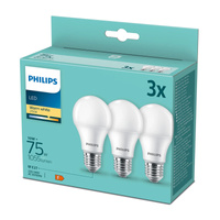 3x LED žárovka E27 A60 10W = 75W 1055lm 2700K Teplá bílá PHILIPS