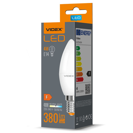 LED žárovka E14 C37 svíčka 4W = 33W 380lm 4000K neutrální bílá 220° Videx
