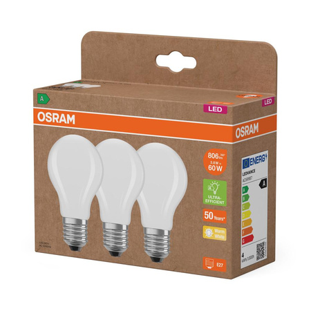 3x LED žárovka A60 E27 3,8W = 60W 806lm 2700K Warm 300° Filament CLASSIC ENERGY EFFICIENCY Osram