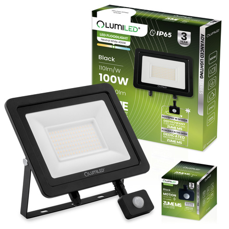 LED Reflektor snímač pohybu 100W, 11000lm 4000K IP65 Černá ZUME ALS LUMILED