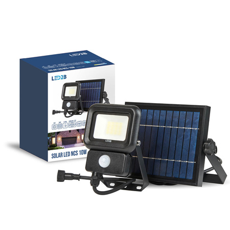 Venkovní solární LED reflektor Zahrada 10W 700lm 6500K Cold 100° se senzorem pohybu a soumraku IP65 IK07 Black Ncs Kobi