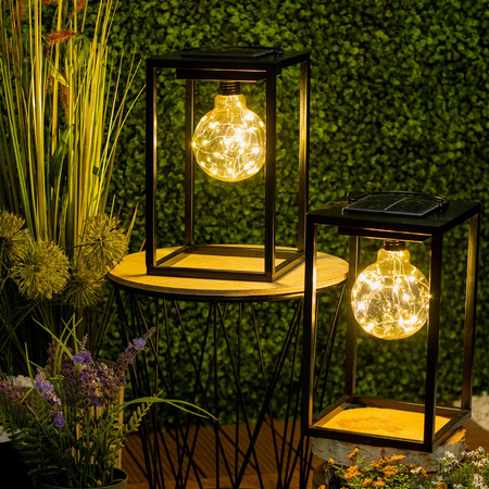 LED solární lampa Venkovní zahradní stojací závěsná lucerna 3000K IP44 26cm soumrakový senzor