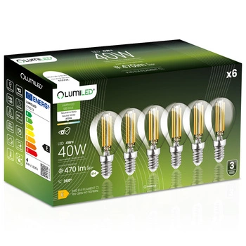 6x LED žárovka E14 Ball P45 4W = 40W 470lm 4000K Neutral 360° FILAMENT LUMILED