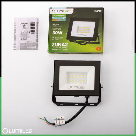 LED Reflektor 30W, 2700lm 6500K IP65 Černá ZUNA2 LUMILED