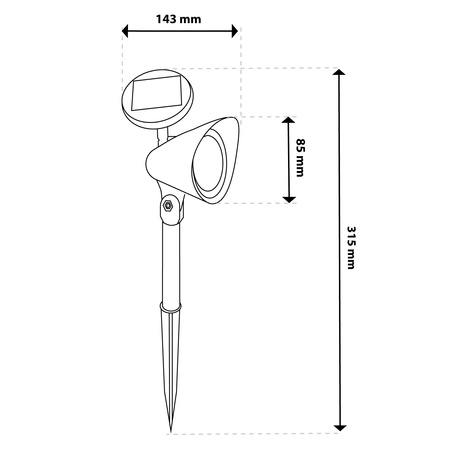 Solární zahradní lampa LED s hnacím směrovým reflektorem a soumrakovým senzorem černá IP44