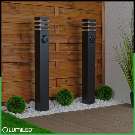 Venkovní zahradní lampa E27, LED se zásuvkou sloupek 80cm TAXUS 2 LUMILED