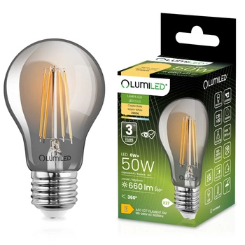 Žárovka LED A60, E27 6W = 50W 660lm 2200K Teplá bílá 360° Filament Smokey LUMILED