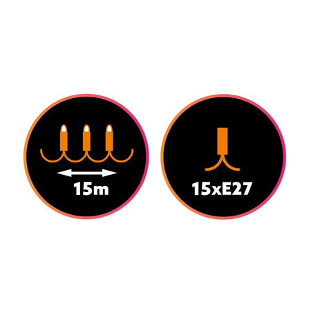 Zahradní venkovní osvětlení Girland Chain 15m 15xE27 LED 4W EDISON