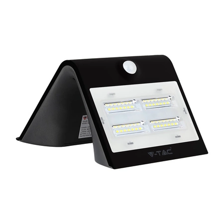 3W solární LED nástěnná lampa 4000K+3000K s pohybovým senzorem Černá VT-768 V-TAC