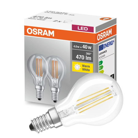 2x LED žárovka E14 P45 4W = 40W 470lm 2700K Teplá bílá Filament OSRAM Base