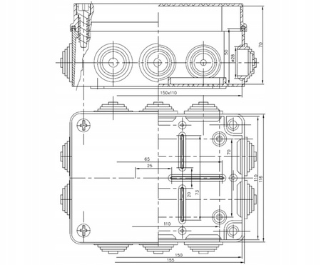 Hermetická instalační krabice pro povrchovou montáž S-BOX 306 150x110x70 IP65 10 tlumivek PAWBOL
