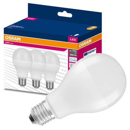 3x LED žárovka E27 A60 19W = 150W 2452lm 6500K Studená bílá 200° OSRAM HODNOTA