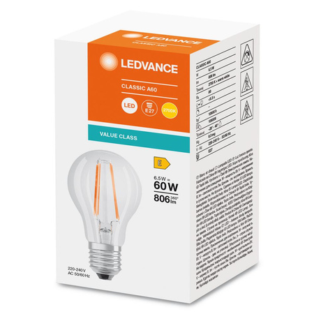 LED žárovka A60 E27 6,5W = 60W 806lm 2700K teplá bílá FILAMENT LEDVANCE