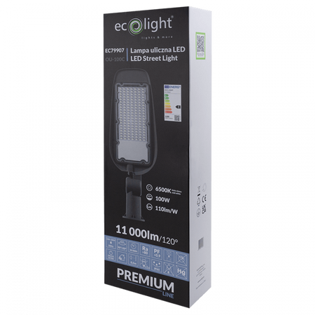 LED pouliční lampa 100W 11000lm 6500K Cold IP65 110lm/W PREMIUM Ecolight