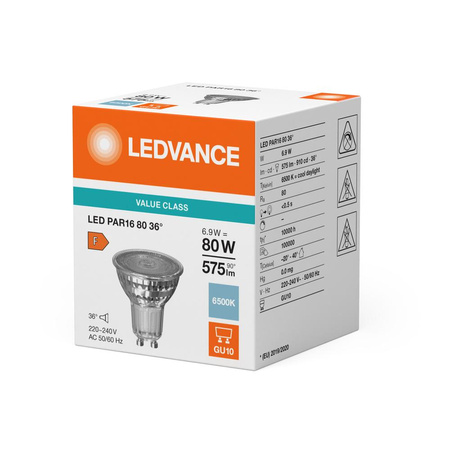 LED PAR16 GU10 6,9W = 80W 575lm 6500K studená bílá 36° LEDVANCE