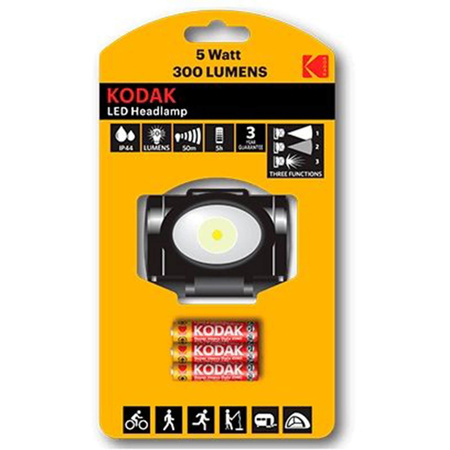 LED čelovka ČELOVKA 300lm 5W + 3xAAA KODAK 3 REŽIMY