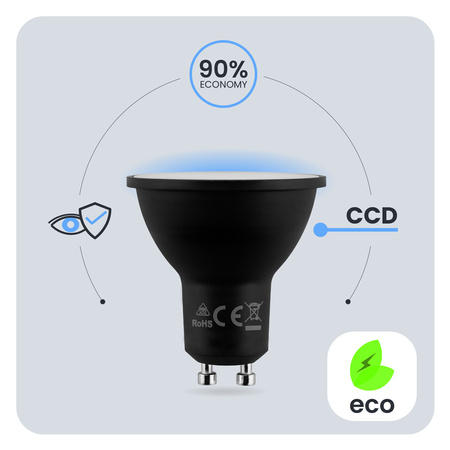 10x Žárovka LED GU10, 6W = 50W 580lm 6500K Studená bílá 120° Černá LUMILED