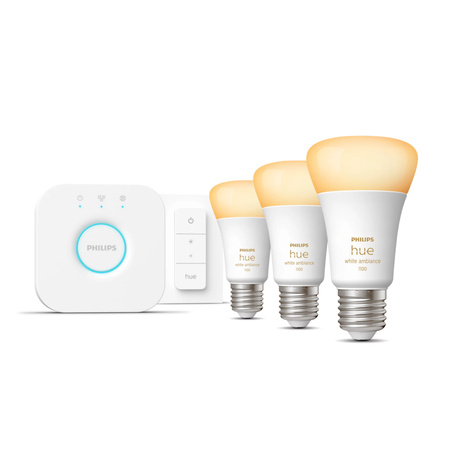 3PAK LED žárovka E27 A60 8W CCT PHILIPS HUE White & Ambiance Bluetooth Zigbee + Hue Bridge + stmívač