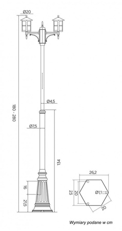 Venkovní zahradní lampa LANTERN E27 CORDOBA II OGMWN 2 TD 180-280cm černá Su-Ma
