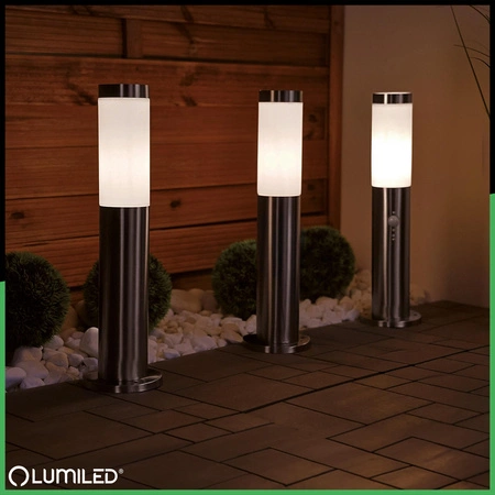 Venkovní zahradní lampa E27, LED snímač pohybu sloupek 45cm inox LILIUM LUMILED