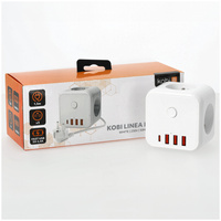 KOBI LINEA PRO CUBE 3x230V Splitter s uzemněním a přepínačem + 4xUSB Bílá