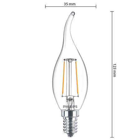 E14 BA35 LED žárovka 2W = 25W 250lm 2700K Teplá bílá vlákno PHILIPS