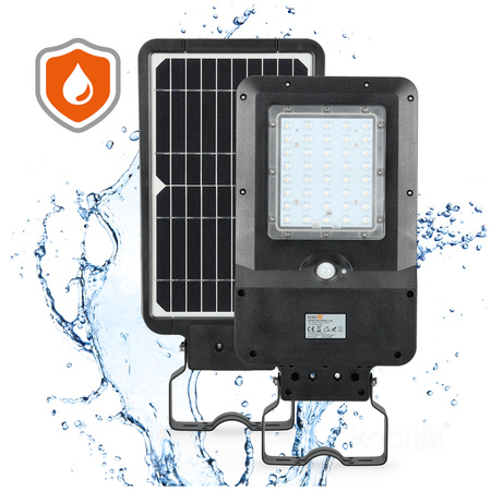 Solární LED průmyslové pouliční lampy 15W 1600lm 4000K neutrální s pohybovým a soumrakovým senzorem IP65 černá ulice Kobi