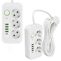 Prodlužovací kabel KOBI LINEA PRO 3x230V 5m Zem, spínač a 5xUSB Bílá