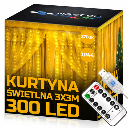 LED závěs USB 5V 300xLED s dálkovým ovládáním 2700K LVT