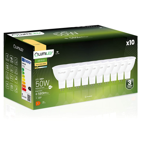 10x LED Žárovka MR16 GU5.3 6W = 50W 580lm 3000K 12V Teplá bílá 120° LUMILED