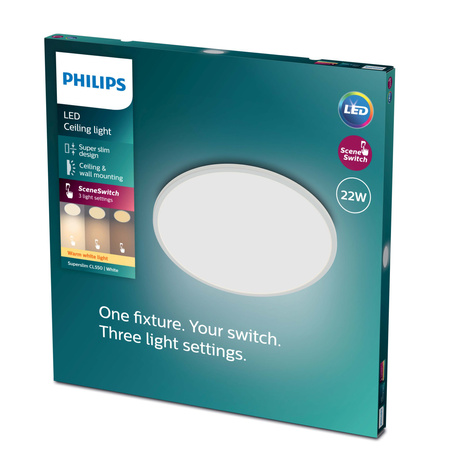 Přisazené LED stropní svítidlo SUPERSLIM 22W 2700K 43cm Stmívatelné Bílé PHILIPS